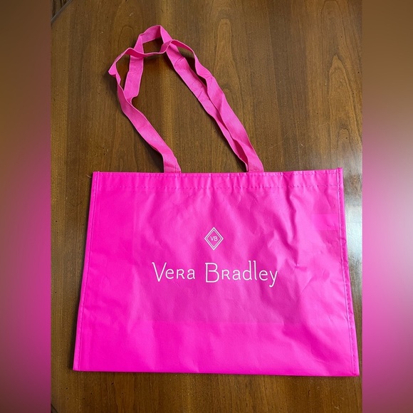 2 Vera Bradley Shopping Totes, fuchsia and white, reusable - Picture 2 of 5